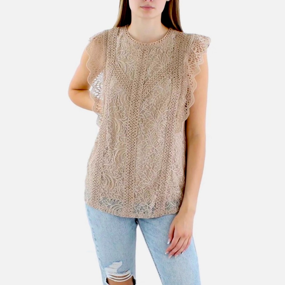 189. Cable & Gauge Lace Sleeveless mock neck top